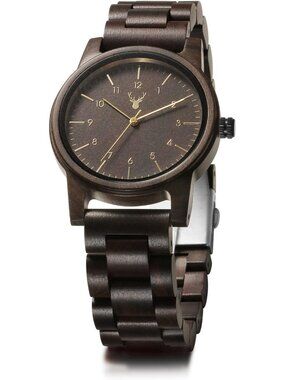 Men's Black Brown Analog Unisex Natural Handmade Adjustable Round Wooden Watch